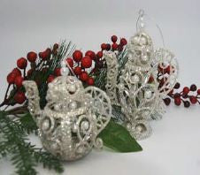 Christmas Ornament - Teapot Glitter Asstd (Silver)