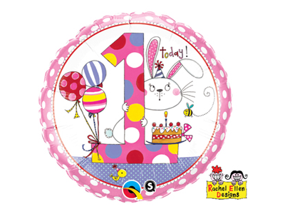 Qualatex Foil 18" 1st Birthday Bunny Polka
