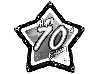 Foil Balloon 18" - Happy 70th Birthday Black/Silver (Star-shaped)
