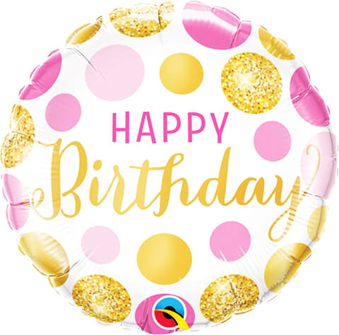 Foil Balloon 18" - Qualatex  Birthday Pink & Gold Dots