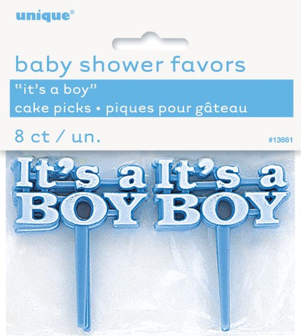 Cake Picks -  Baby Shower Cake Picks Plastic It's A Boy Blue