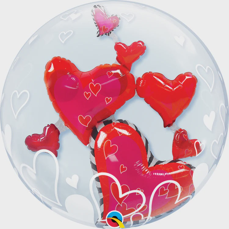 Double Bubble Balloon 24'' - Lovely Floating Hearts
