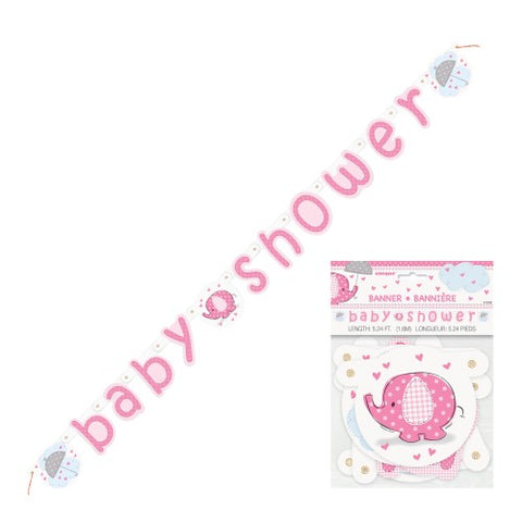 Banner - Baby Shower U/Phant  Pink Jointed Banner
