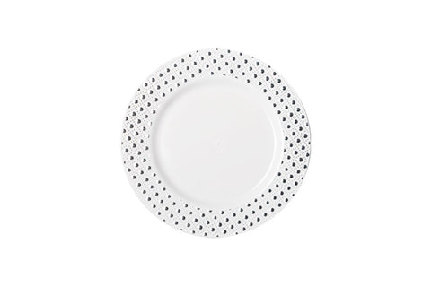 Reusable Plates - Heavy Duty Lunch Plate With Silver Dot Rim
