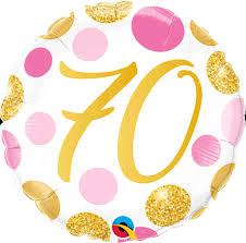 Foil Balloon 18" - 70th Pink and Gold Dots