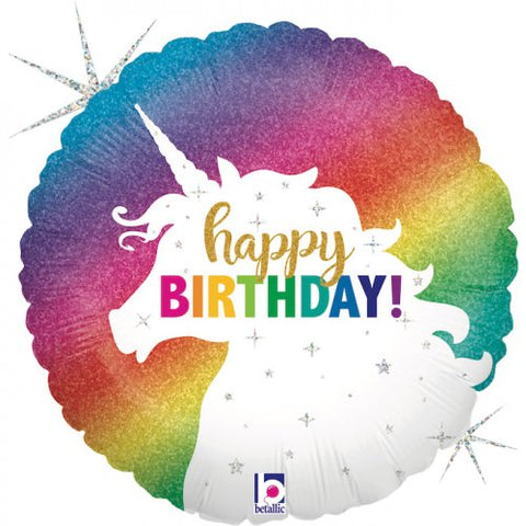 Foil Balloon 18" -Glitter Unicorn Birthday Holographic