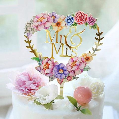 Cake Topper - Mr & Mrs With Flower