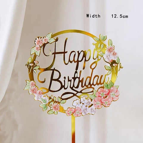 Cake Topper - Happy Birthday (Flowers)