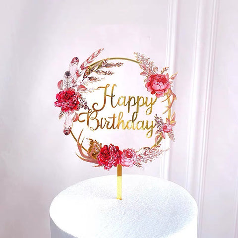 Cake Topper - Happy Birthday Roses