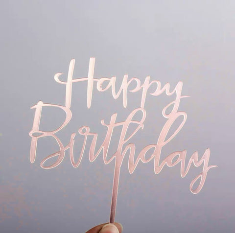 Cake Topper - Happy Birthday (Metallic Pink)