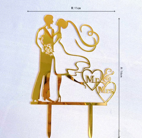 Cake Topper - Mr & Mrs (Metallic Gold Colour)