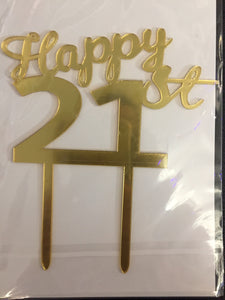 Cake Topper - Happy 21st Acrylic Gold Mirror Birthday