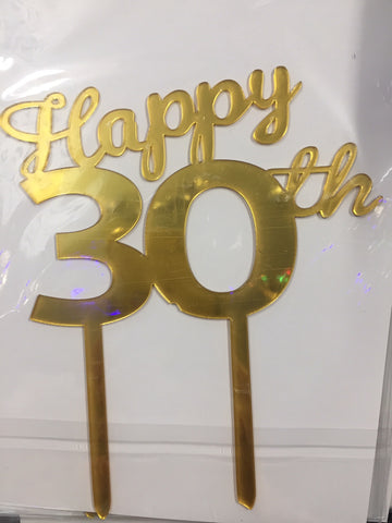 Cake Topper - Happy 30th Acrylic Gold Mirror Birthday