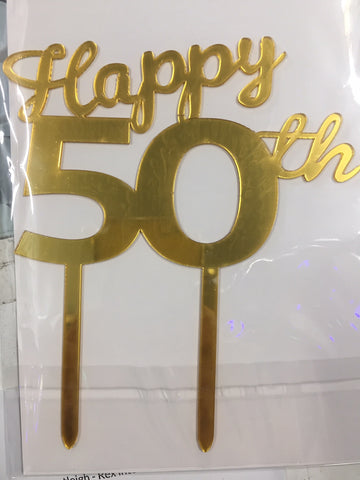 Cake Topper - Happy 50th Acrylic Gold Mirror Birthday