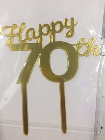 Cake Topper - Happy 70th Acrylic Gold Mirror Birthday