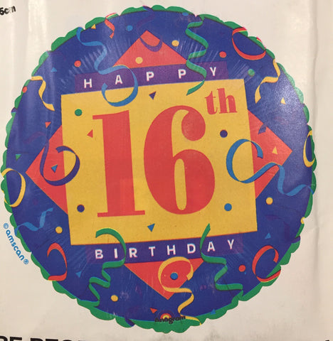 Foil Balloon 18" - Happy 16th Birthday Rainbow colour