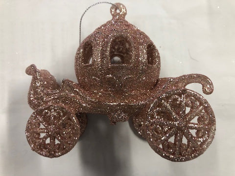 Christmas Ornament - Glitter Rose Gold Cinderella Carriage