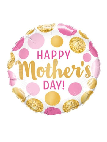 Foil Balloon 18" - Mother's Day Pink and Gold Dots