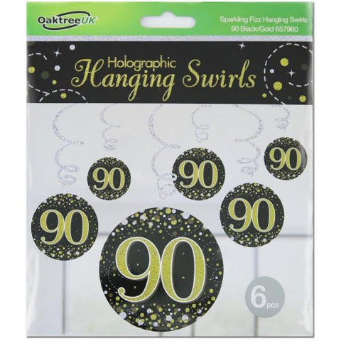 Hanging Swirl - Sparkling Fizz 90th Black/Gold Pack 6