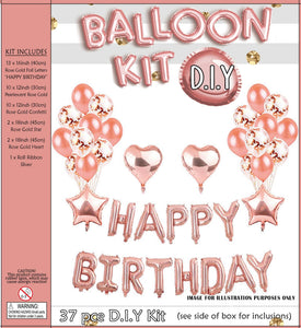 Balloon Kit - DIY Rose Gold HAPPY BIRTHDAY Foil Balloon Bouquet Pack of 37pcs