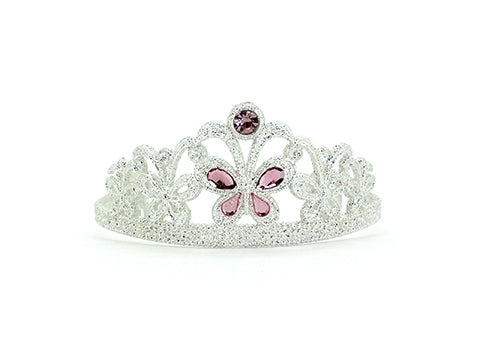 Tiara - Silver with Pink Butterfly Gem