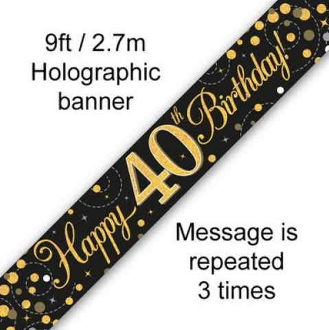 Banner - Sparkling Fizz Black & Gold 40th Bday