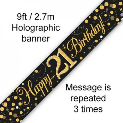 Foil Banner - Sparkling Fizz Black & Gold 21st Bday