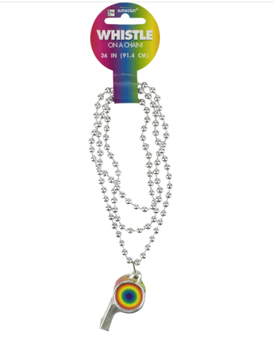 Whistles - Whistle on Chain Necklace (Rainbow Mardi Gras )