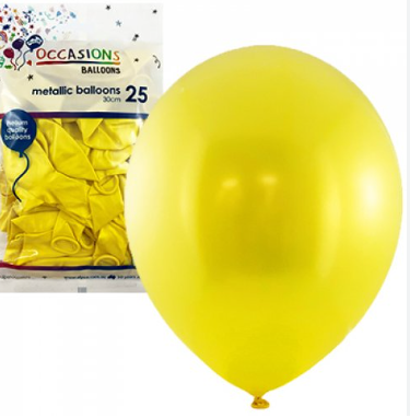 11" Latex Balloons - Metallic Yellow Balloons 25Pk