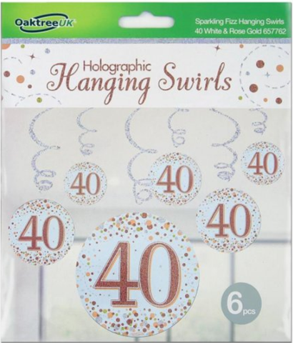 Hanging Swirl - Sparkling Fizz 40th Rose Gold Pack 6