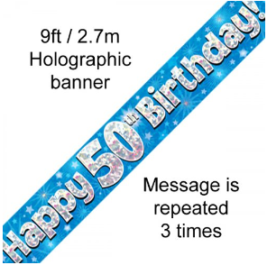 Banner - Happy 50th Birthday Blue Holographic 2.7m