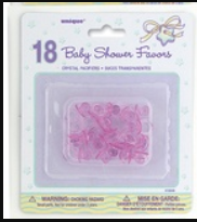 Pink Pacifiers - Crystal Pink Baby Shower Pacifiers (Dummies) Pk 18