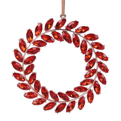 Christmas Decoration - Red Crystal Wreath Tree Ornament 10cm