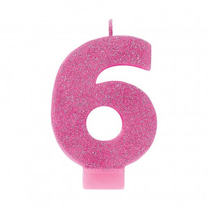 Cake Candle - #6 Pink Glitter Numeral Candle