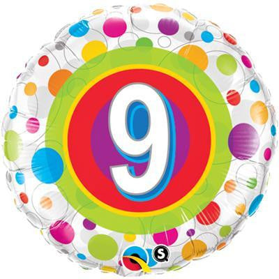 Foil Balloon 18" - 9th Birthday Colourful Dots