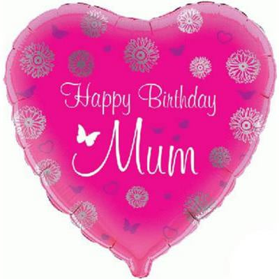 Foil Balloon 18" - Happy Birthday Mum Pink Heart-shaped
