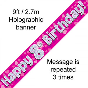 Foil Banner -8th Birthday Holographic (Pink)