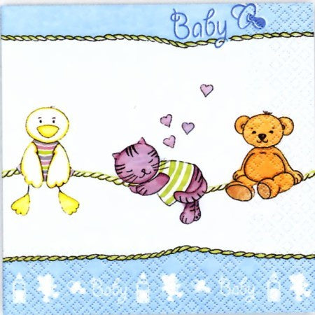 Printed Lunch Napkins - Baby Animals Blue pk 20