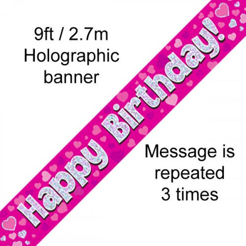 Foil Banner - Happy Birthday Hot Pink Holographic