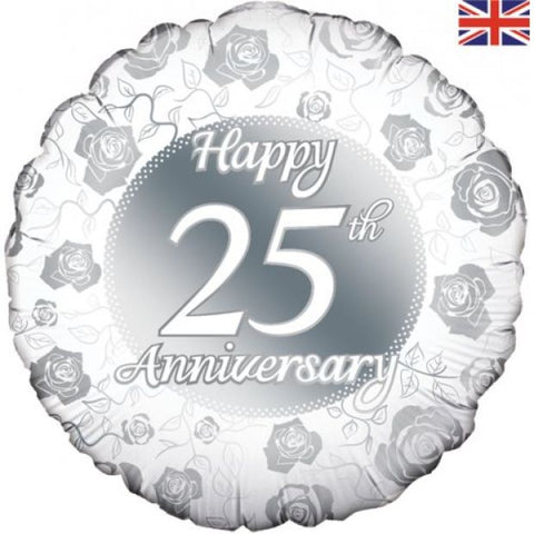 Foil Balloon 18" - Happy 25th Anniversary Silver