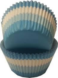 Baking Cups Large Paper - Blue & White Waves Pk 48