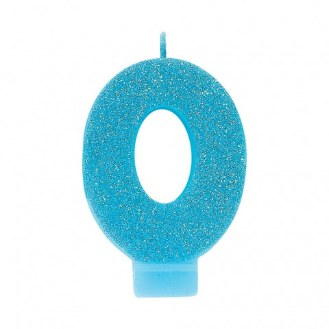 Candle - #0 Blue Glitter Numeral Candle