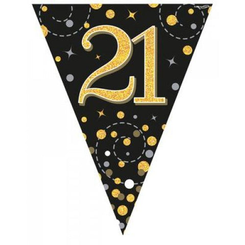 Flag Bunting - 21st Sparkling Fizz Birthday Black & Gold