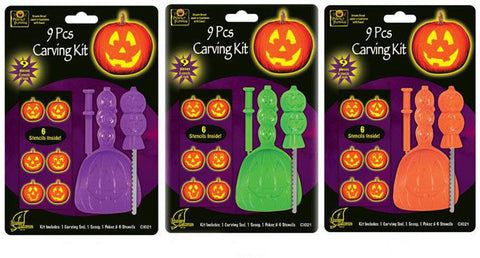 Pumpkin Carving Kit w/Stencils 9 Pc Asstd