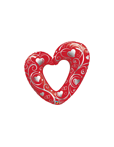 Foil Balloon Supershape - Hearts and Filigree Red