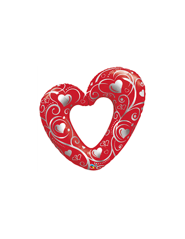 Foil Balloon Supershape - Hearts and Filigree Red