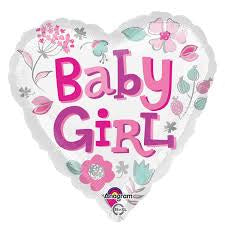Foil Balloon 18" - Baby Girl Heart Shape