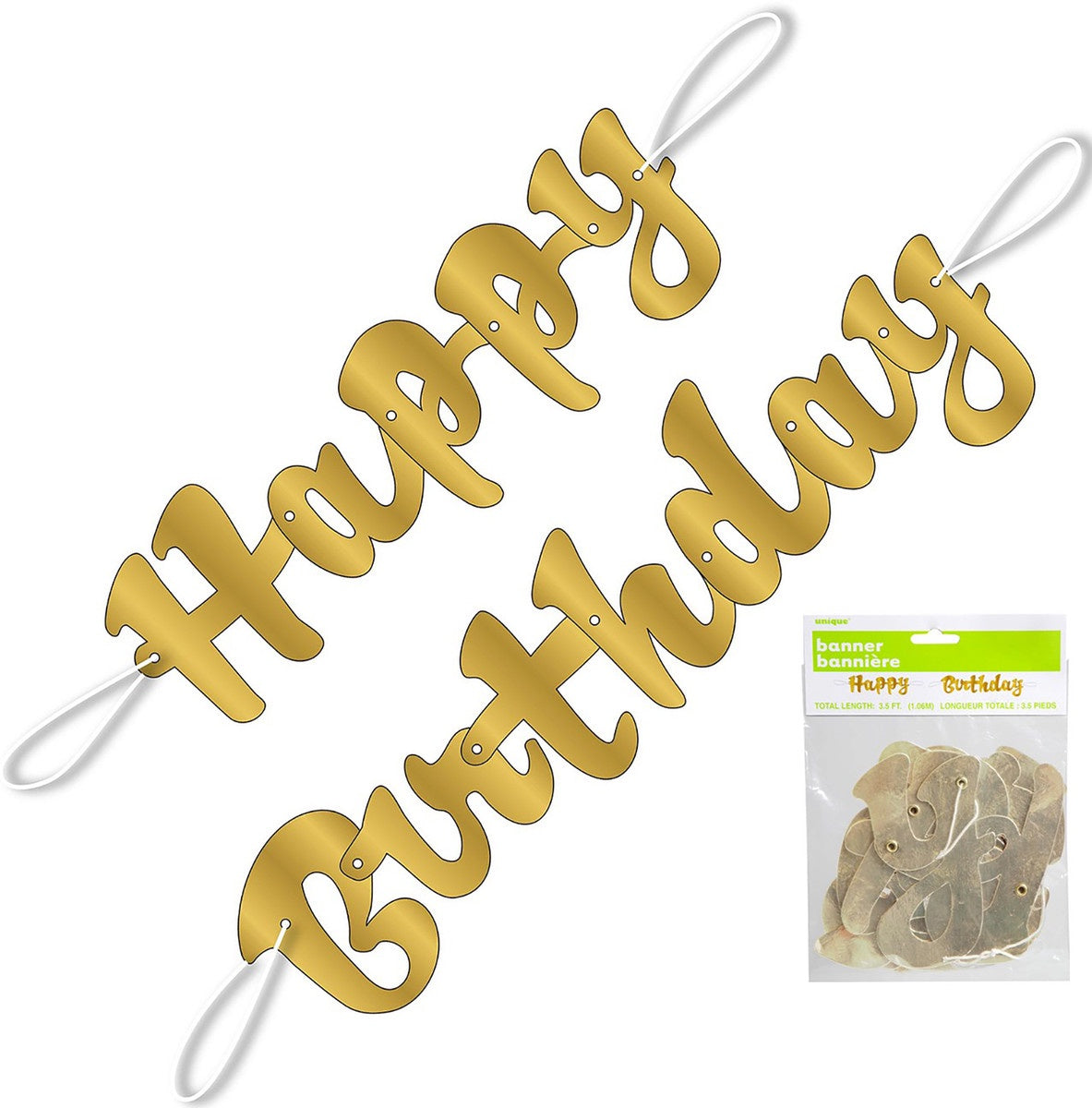Jointed Banner - Happy Birthday Gold Foil Script