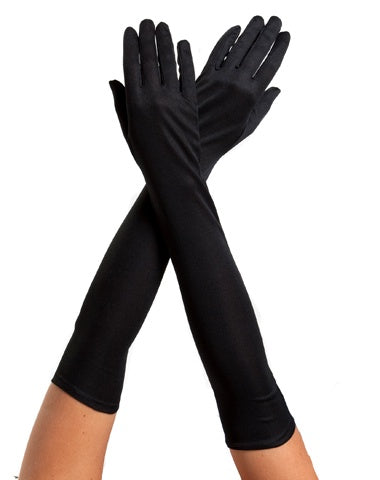 Gloves - Nylon Satin Look Black 44cm
