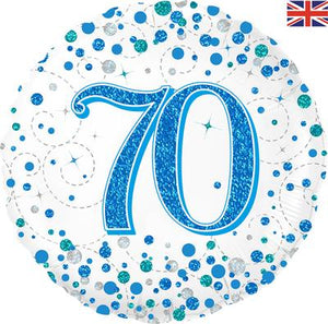 Foil Balloon 18" - 70th Sparkling Fizz Birthday Blue Holographic